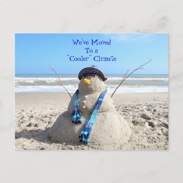 Cartão Postal Florida Snowman - Beach - New Address Postar Card (Frente)