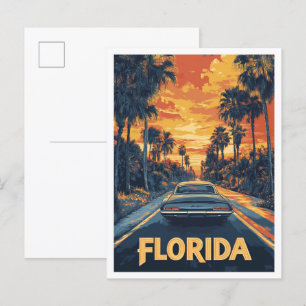 Cartão Postal Flórida USA Vintage Illustration Viagem