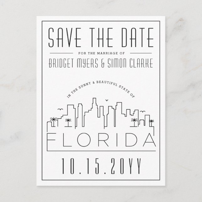 Cartão Postal Florida Wedding | Skyline Salvar a Data (Frente)