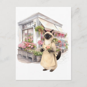 Cartão Postal Florista Mãe de gato Gatos siameses amantes na Loj