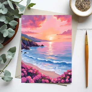 Cartão Postal Flower Cove Água Floral de Cor-de-Rosa