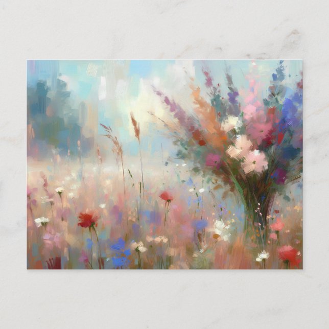 Cartão Postal  Flower Field Nature Scene Impressionist Art (Frente)