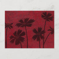 Flowerhead Silhouettes on Crimson Background