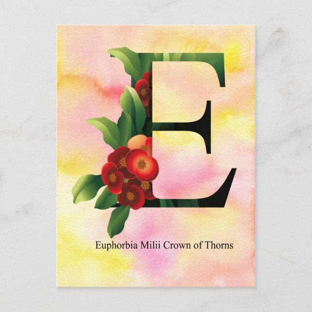 Cartão Postal Flowers Alphabet with Watercolor Background (Frente)