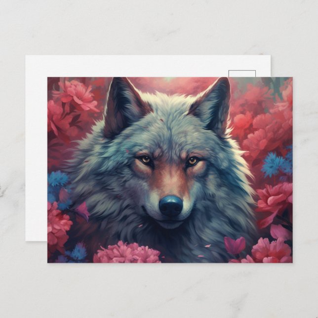 Cartão Postal Flowers and the wolf (Frente/Verso)