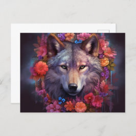 Cartão Postal Flowers and the wolf