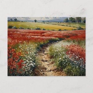 Cartão Postal Flowers Field Red White Flowers Nature Scene