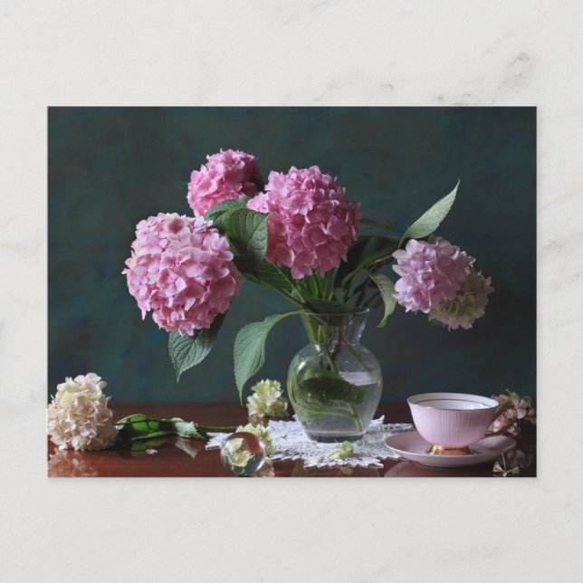 Cartão Postal Flowers | Hydrangeas in Vase (Frente)