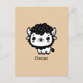 Cartão Postal Fluffy Bison Baby - Kawaii Fazenda Arte Animal