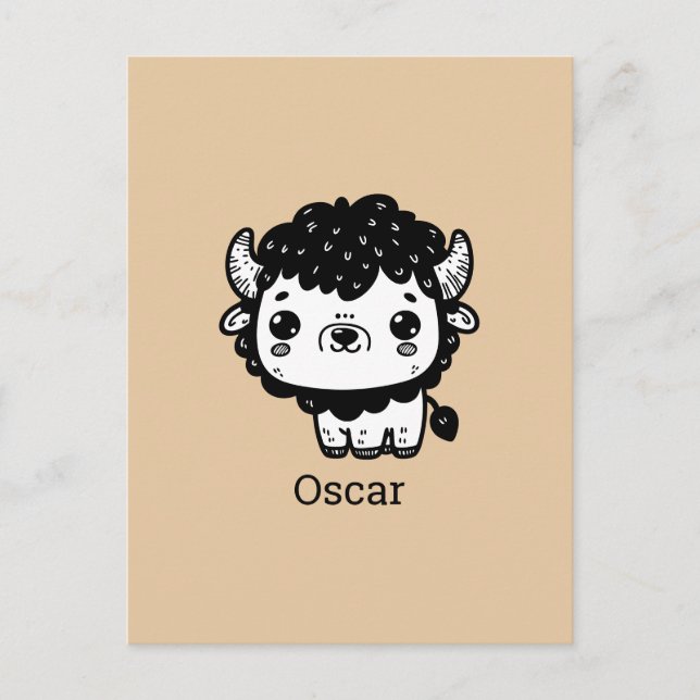 Cartão Postal Fluffy Bison Baby - Kawaii Fazenda Arte Animal (Frente)