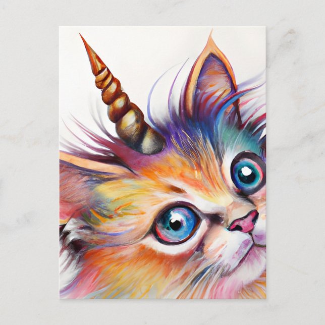 Cartão Postal Fluffy Kitten Unicorn (Frente)