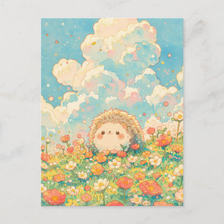 Cartão Postal Fluffy Peach Cloud Kawaii Hedgehog Meadow