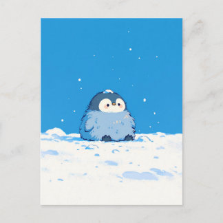 Cartão Postal Fluffy Penguin Chick in Snowy Winter Landscape