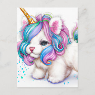 Cartão Postal Fluffy Unicorn Puppy