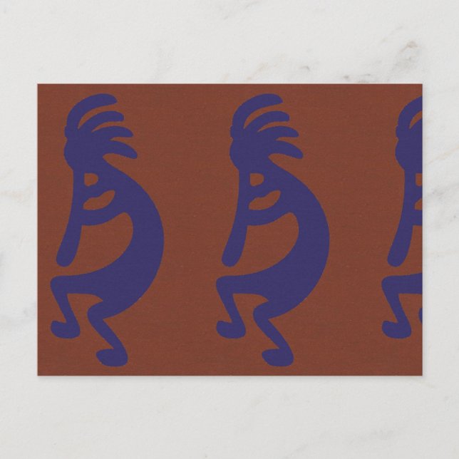 Cartão Postal Flute Playing Kokopelli Figura 1 - Azul no vermelh (Frente)