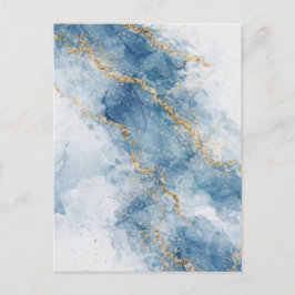 Cartão Postal Fluxo Abstrato Elegante Brilho Azul Dourado
