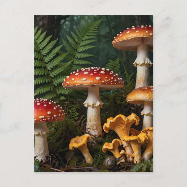 Cartão Postal Fly Agaric Mushrooms Forest Botanical (Frente)