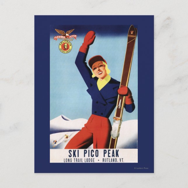 Cartão Postal Flyer Flexível Pin-Up Skiing Girl (Frente)