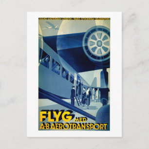 Cartão Postal Flyg A-B Aero Transport Viagens vintage Anúncio
