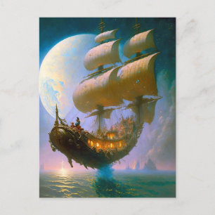 Cartão Postal Flying Ship Fantasy Art