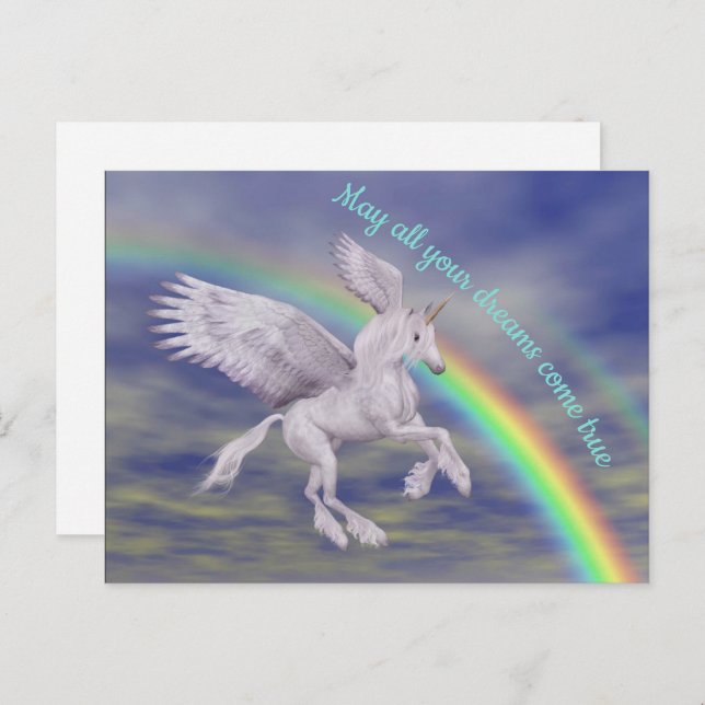 Cartão Postal Flying Unicorn Over Rainbow Dreams Fantasy Horse  (Frente/Verso)