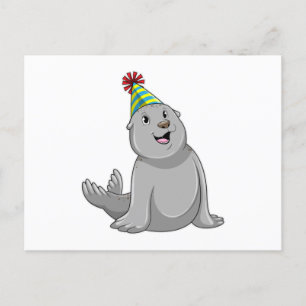 Cartão Postal Foca com chapéu de festa Festa