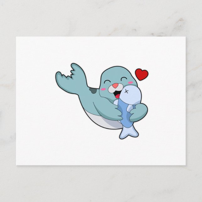 Cartão Postal Foca com Peixe (Frente)