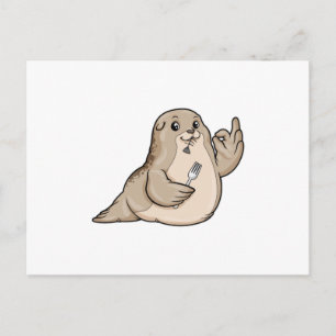 Cartão Postal Foca com Peixe e Garfo