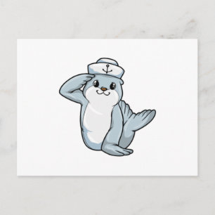 Cartão Postal Foca como Marinheiro com chapéu de Marinheiro
