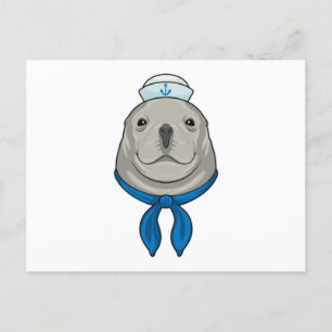 Cartão Postal Foca como Marinheiro com chapéu de Marinheiro