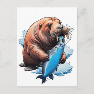 Cartão Postal Foca Morsa Pescando No Mar