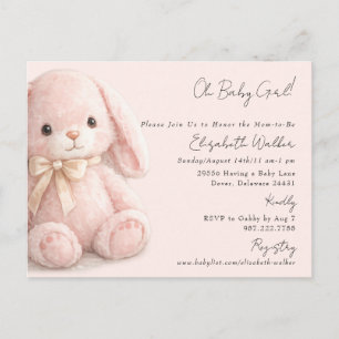 Cartão Postal Fofa Oh Menina Bebê Coelho Rosa Churrasco de Bebê