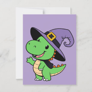 Cartão Postal fofo dino bruxa de desenho animado halloween