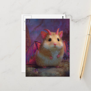 Cartão Postal Fofo e Adorável Dragão Hamster Doce com Chifres
