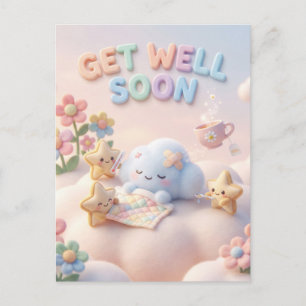 Cartão Postal Fofo Kawaii Melhoras Logo com Nuvem Adormecida