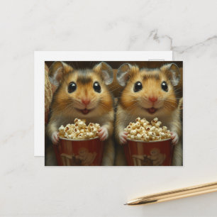 Cartão Postal Fofos Hamsters Marrons Com Pipoca