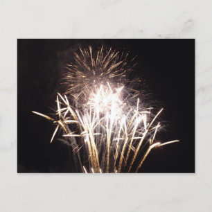 Cartão Postal Fogos de artifício brancos e Dourados I Celebraç