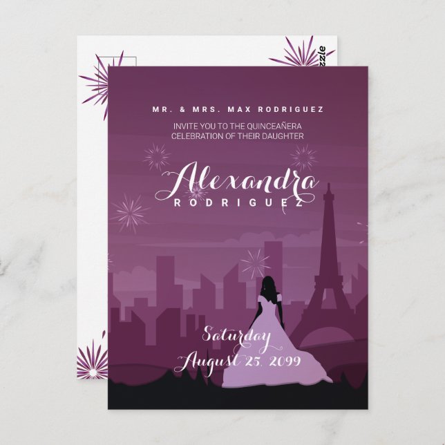 Cartão Postal Fogos de artifício da Burgundy Rosa Pink Paris Qui (Frente/Verso)