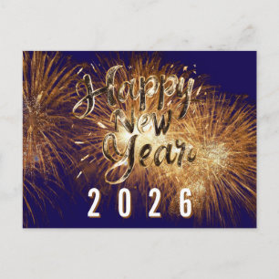 Cartão Postal Fogos de artifício do ouro azul 2026