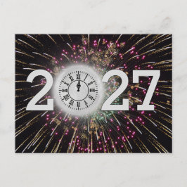 Cartão Postal Fogos de Artifício e Relógio da Lua do Ano Novo 20