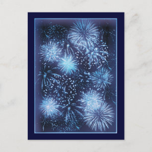 Cartão Postal Fogos de artifício explodindo no céu azul