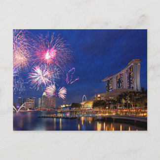 Cartão Postal Fogos de artifício na Baía de Marina, Singapura