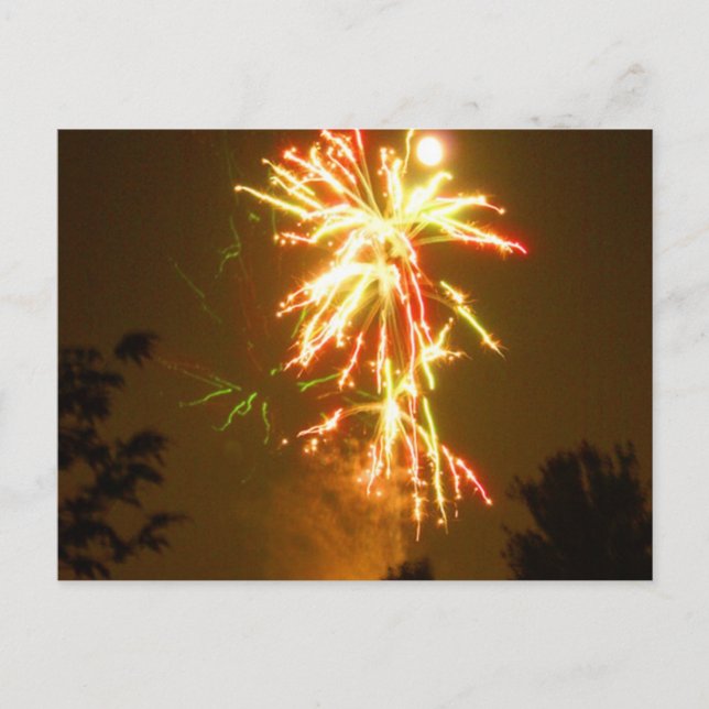 Cartão Postal Fogos de artifício sob a lua cheia (Frente)