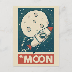 Cartão Postal Foguete da Galáxia da Lua Retro