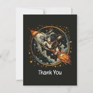 Cartão Postal Foguete de Agradecimento Astronauta Bulldog Francê