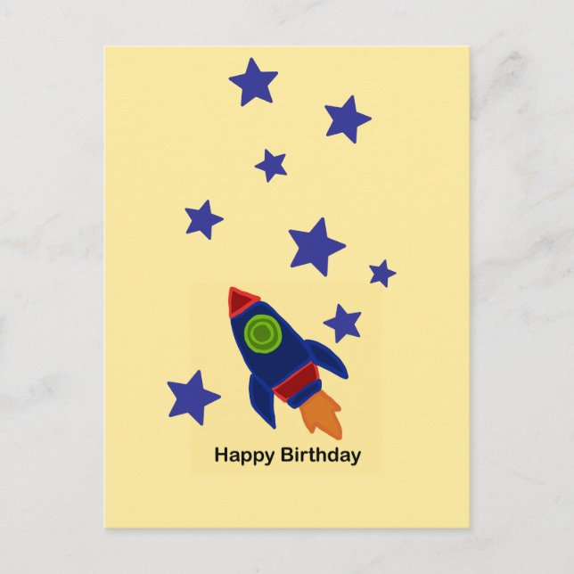 Cartão Postal 🚀 Foguete Espacial Feliz Aniversário  (Frente)
