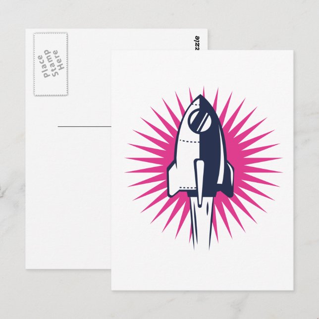 Cartão Postal Foguete Espacial Retro (Frente/Verso)