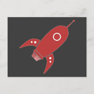 Cartão Postal Foguete Retro Gordo Vermelho