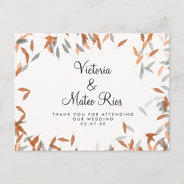 Cartão Postal Folha Caindo Rústica Pampas Flutuante Obrigado (Frente)