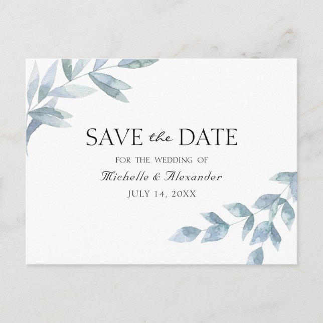 Cartão Postal Folha de aquarela elegante Guardar botânico (Frente)
